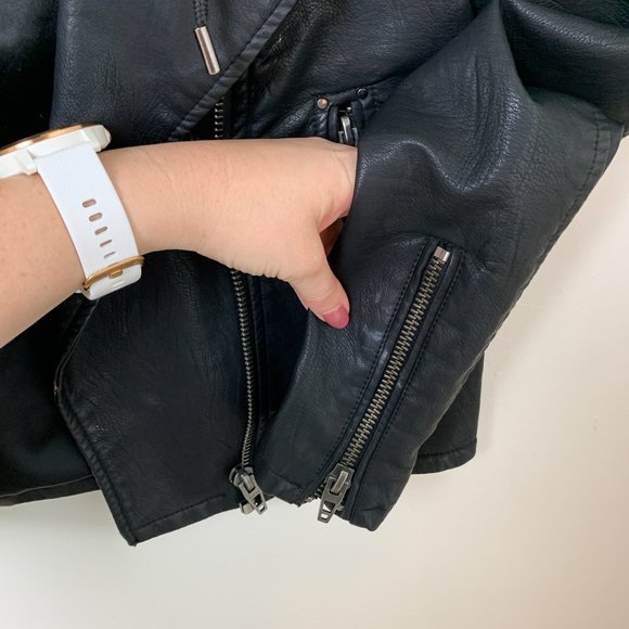 Blank NYC NEO Black Vegan Leather Zip Moto Jacket removable knit hood XS - Picture 6 of 14